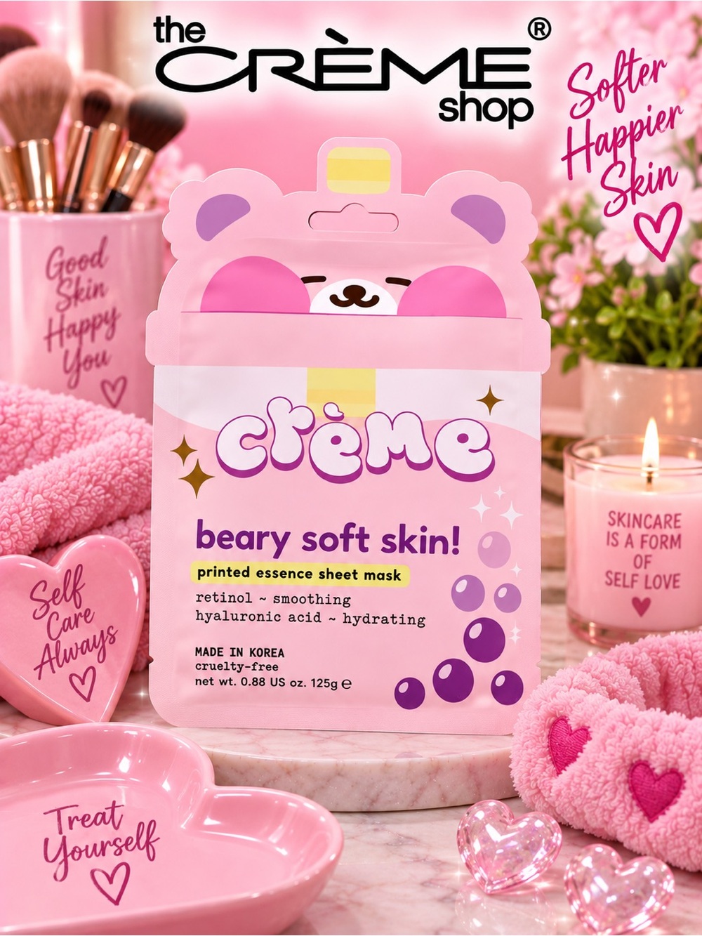 The Crème Shop Beary Soft Skin Pink Printed Essence Sheet Mask